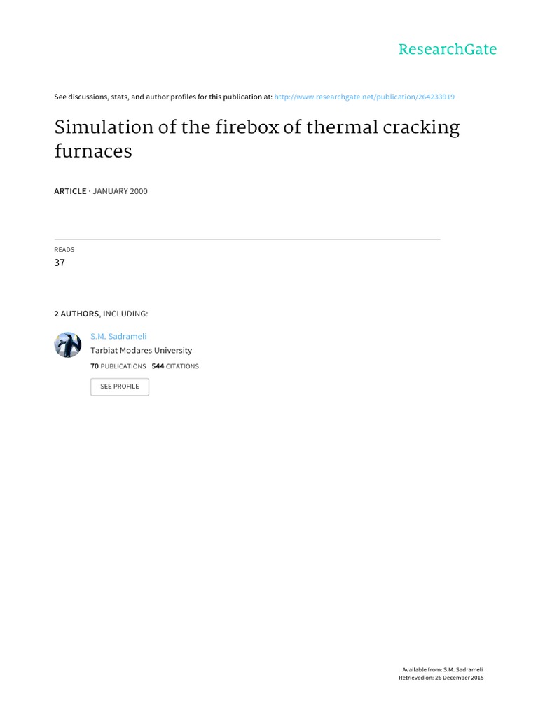 Firebox Simulation in Thermal Cracking | PDF | Cracking (Chemistry) | Heat