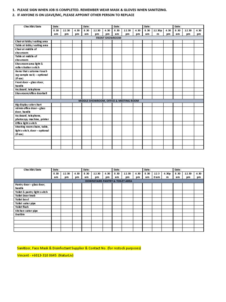 Daily Toilet Roster and Sanitation Checklist | PDF | Toilet | Hygiene