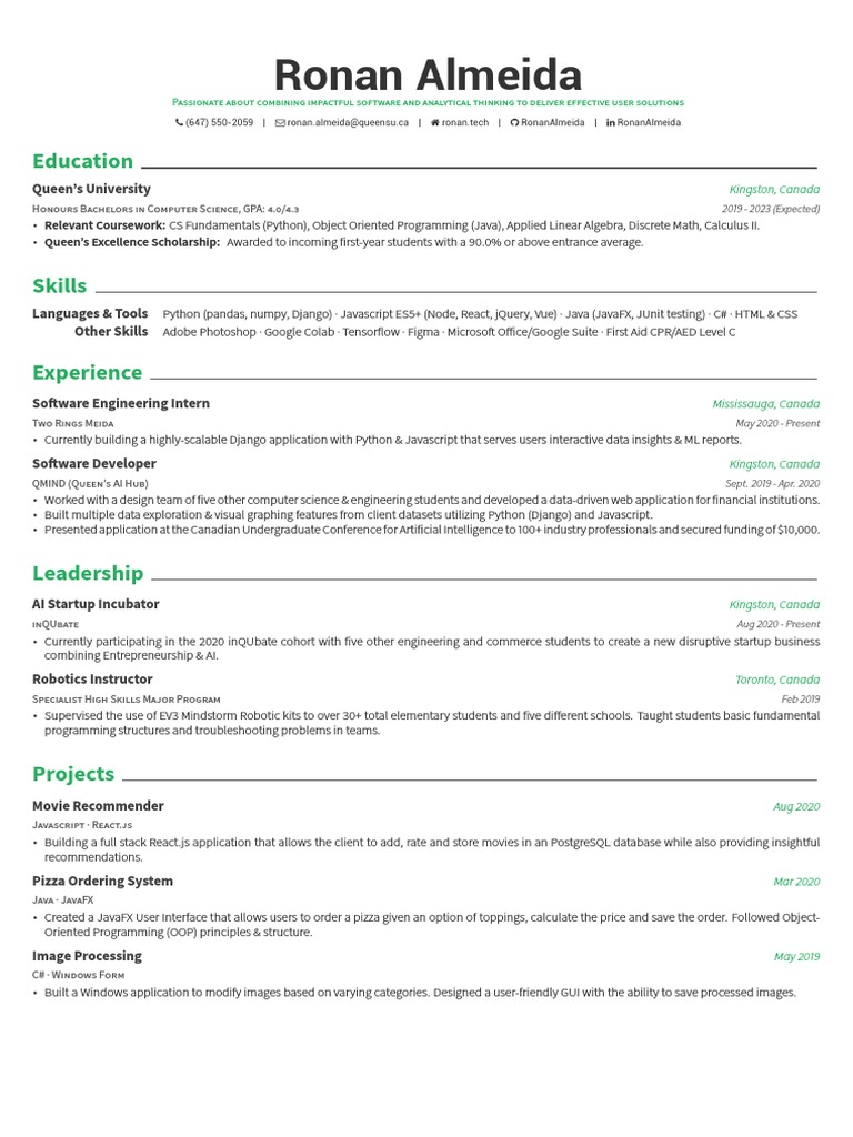RonanAlmeidaResume PDF PDF Java Script Artificial Intelligence