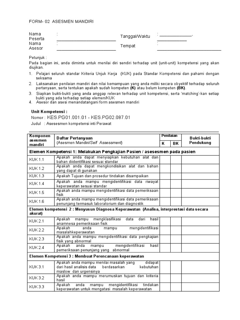 Form Asesmen Mandiri Pdf