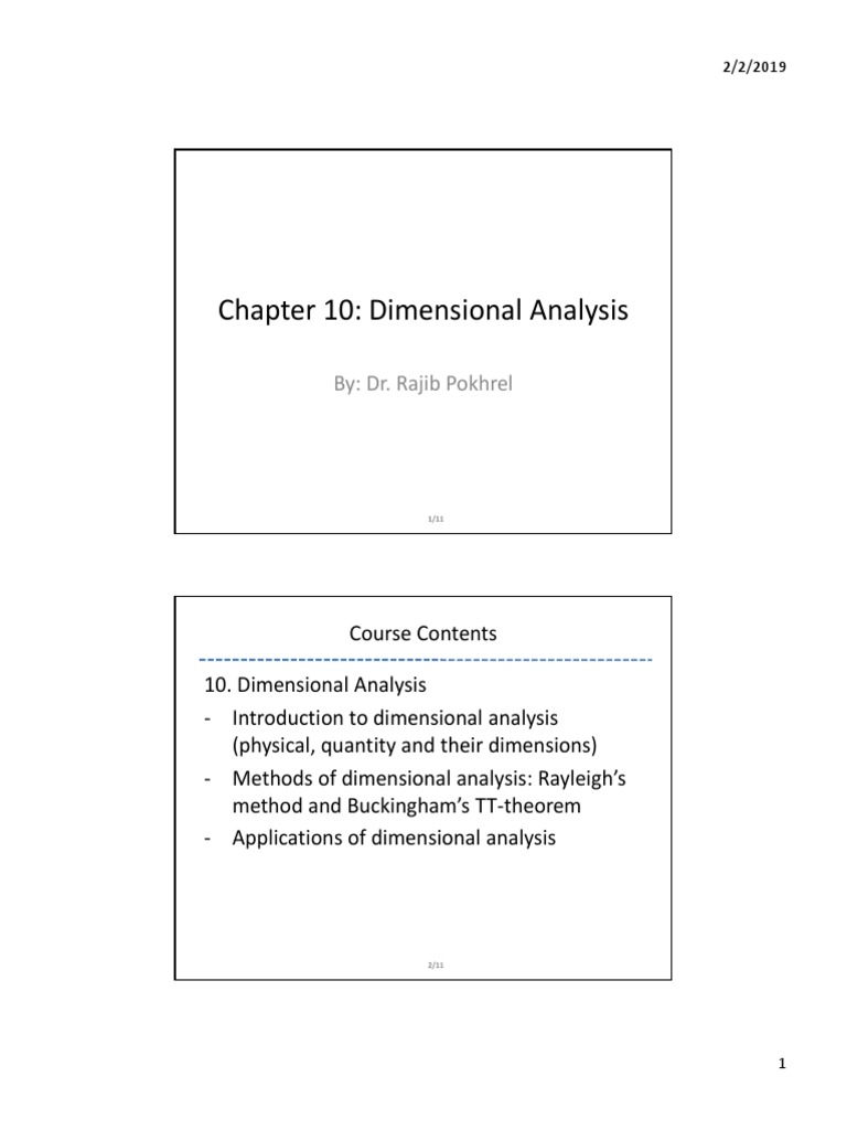 Chapter 10 Dimensional Analysis By Dr. Rajib Pokhrel PDF