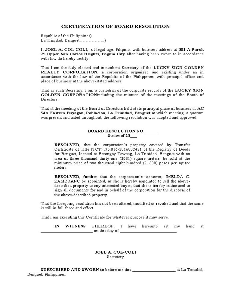 Board Resolution for Property Sale | PDF | Government | Justice