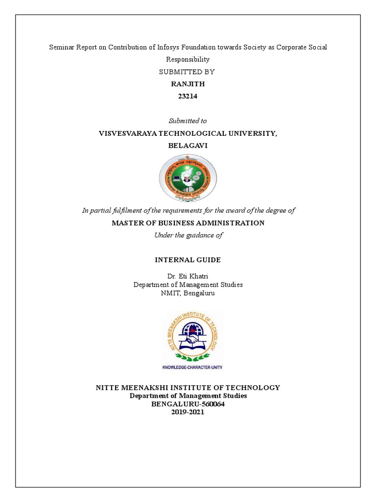 Seminar Report On Corporate Social Responsibility of Infosys Found PDF ...