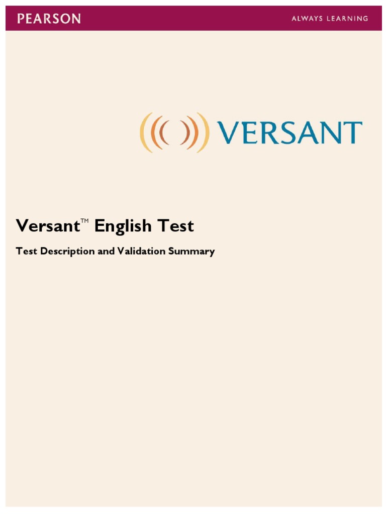 Versant English Test: Test Description and Validation Summary | PDF ...