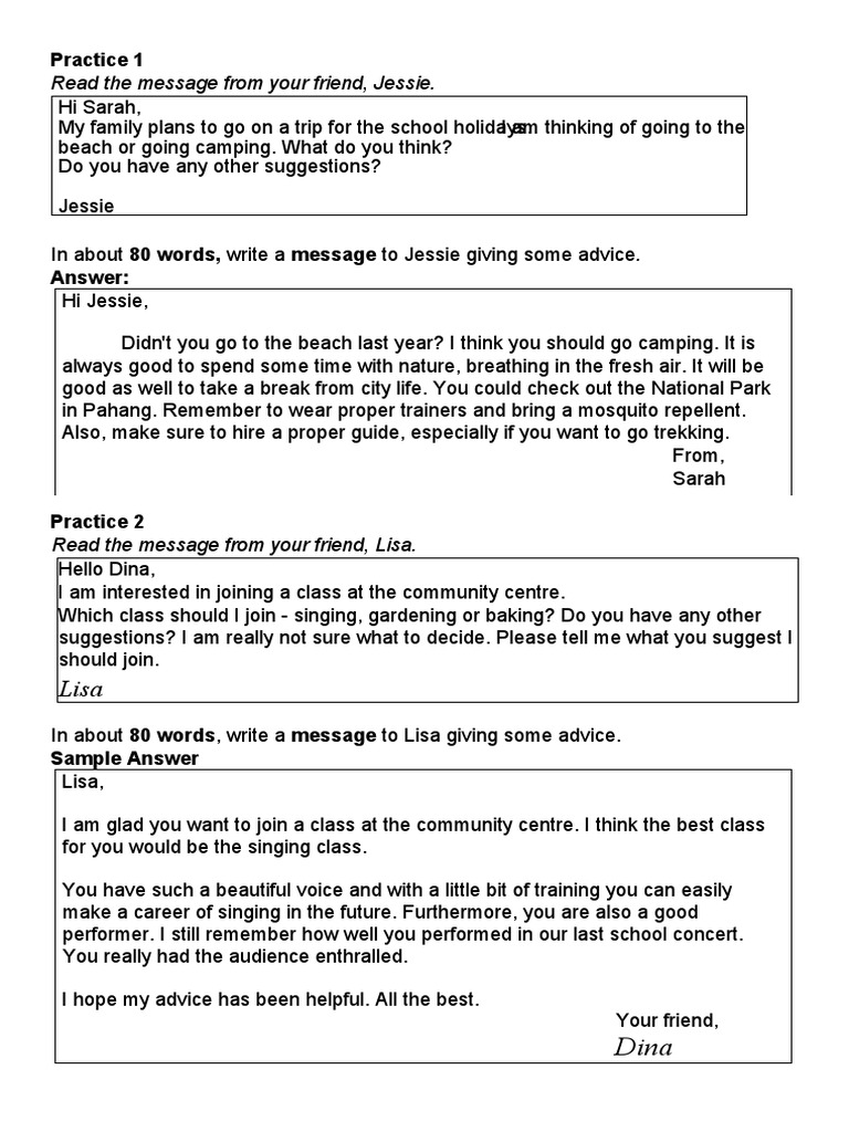 Writing Messages: Advice Examples | PDF