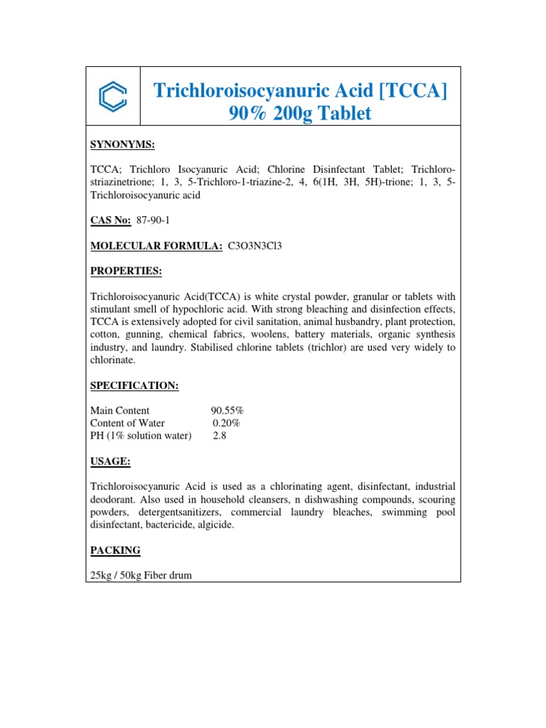 TCCA 90% Disinfectant Tablets Overview | PDF