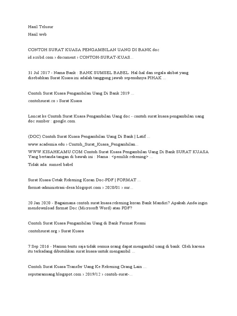 Surat Kuasa Bank Sumsel Babel