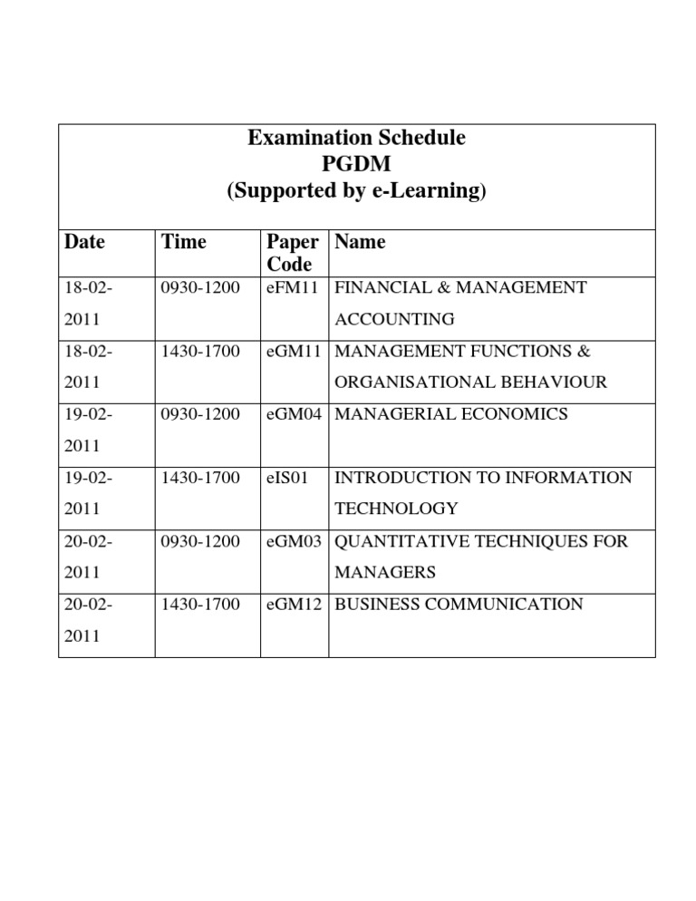 E PGDM ExamSchedule2 | PDF
