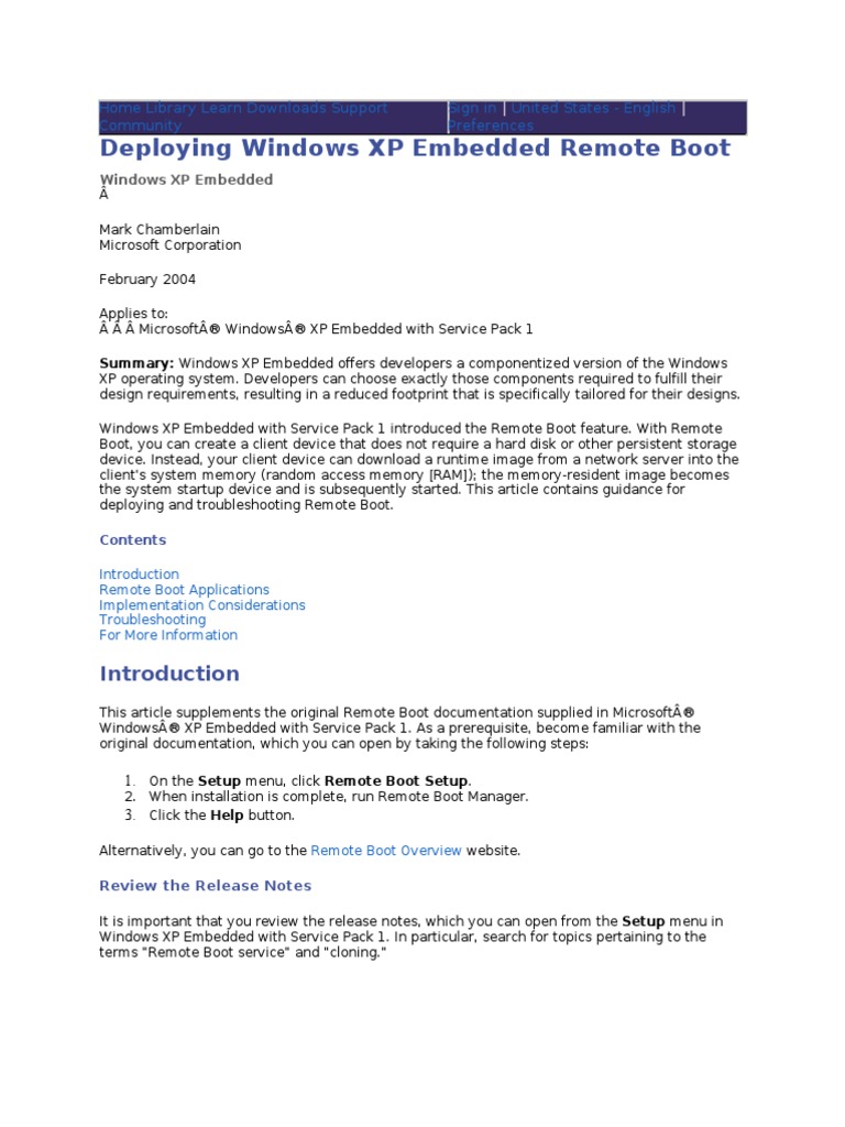 Deploying Windows XP Embedded Remote Boot | PDF | Booting | Remote ...