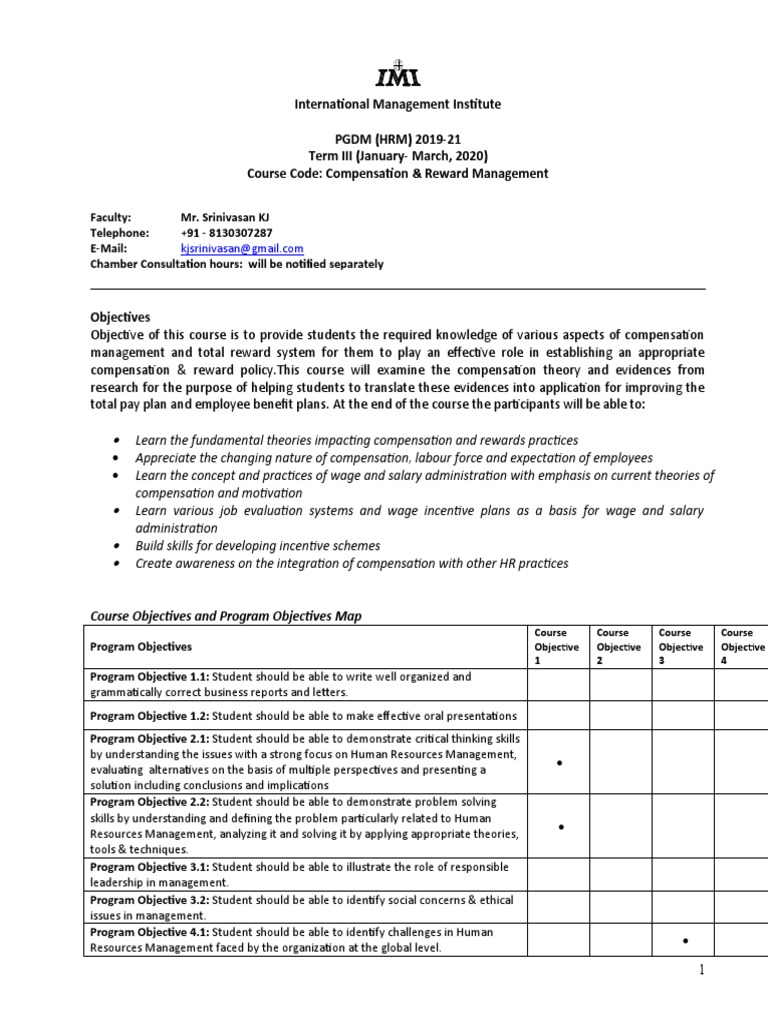 Compensation & Reward Management Course | PDF | Human Resource ...