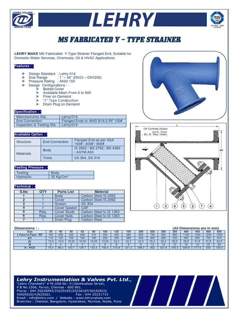 MS Fabricated YType Strainer PDF Materials Building Engineering
