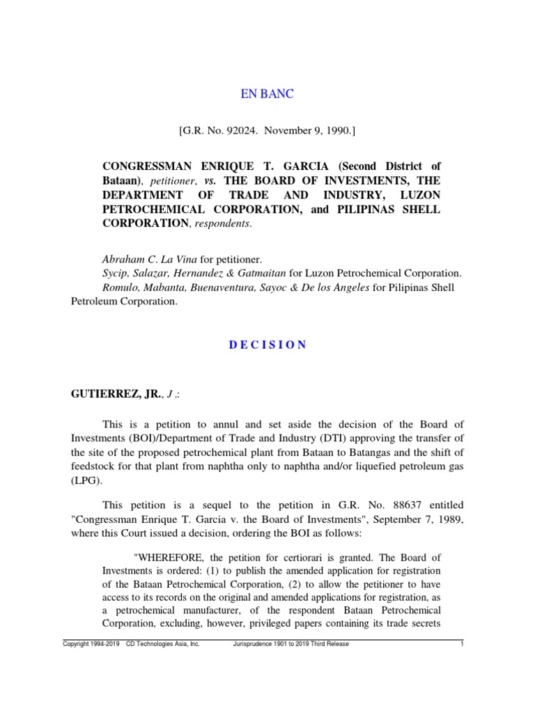 Garcia v. Board of Investments PDF PDF Constitution Jurisdiction