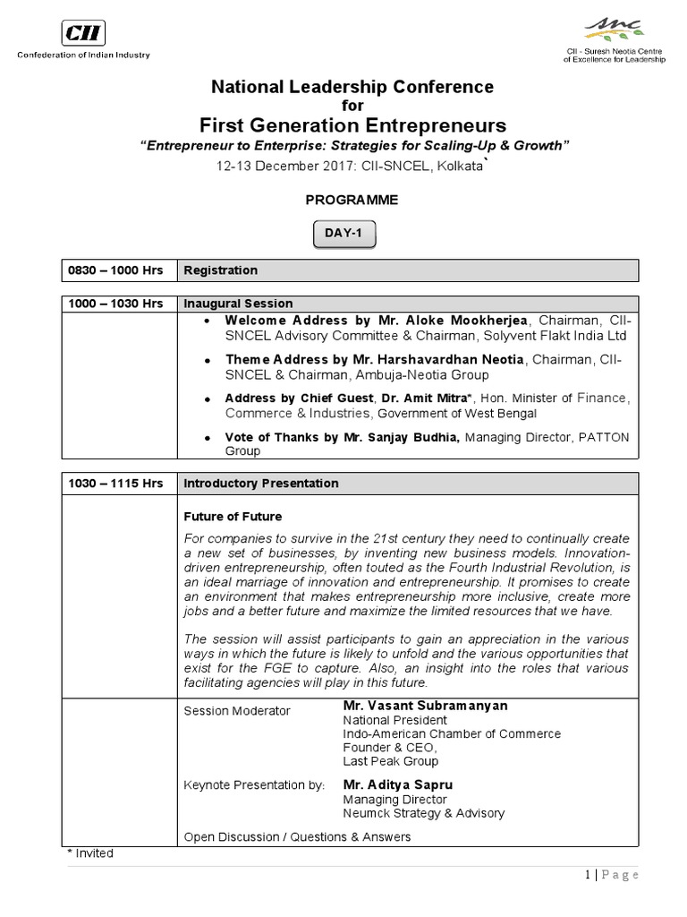 First Generation Entrepreneurs: National Leadership Conference | PDF ...