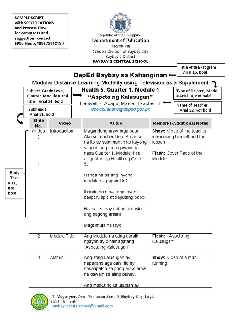 Sample Script With Specifications Guidelines and Process Flow | PDF