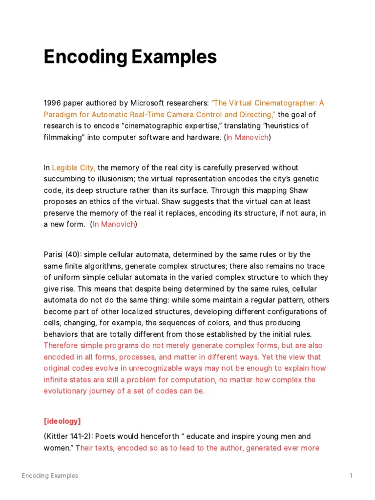 Encoding Examples "The Virtual Cinematographer A Paradigm For Automatic RealTime Camera
