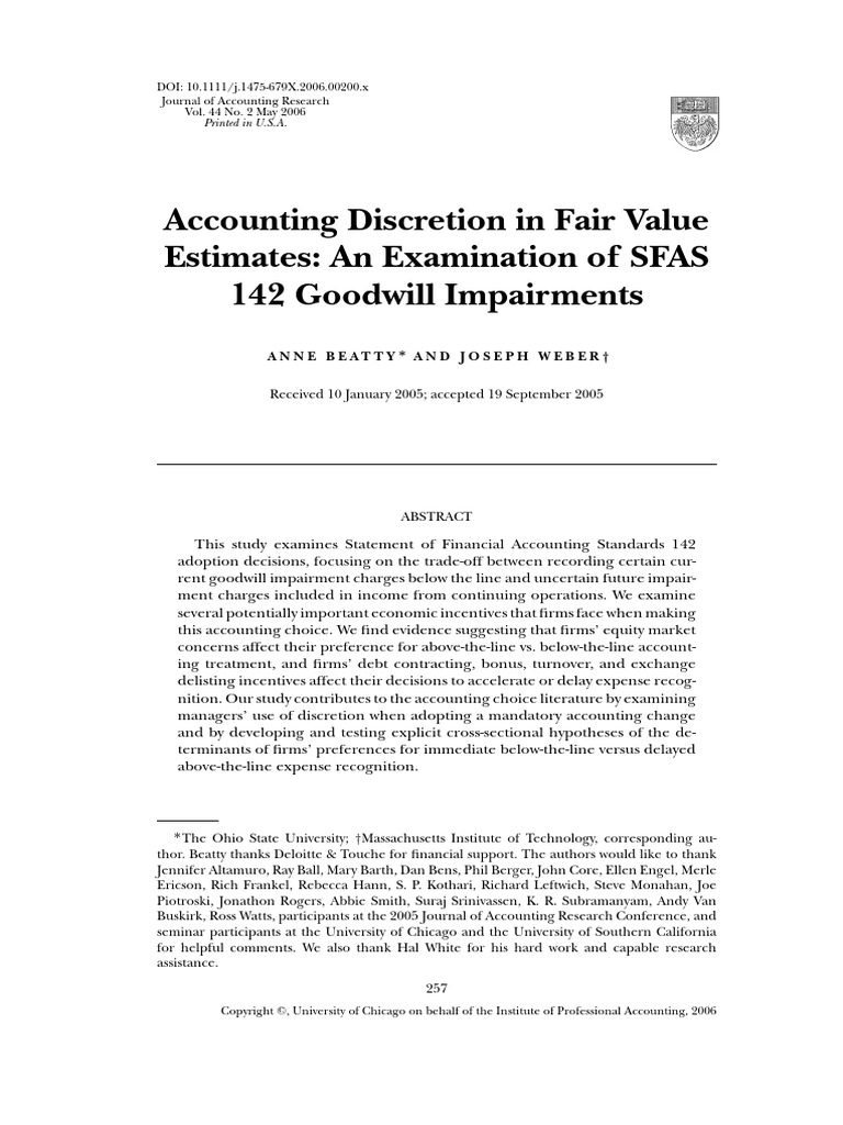 Accounting Discretion In Fair Value Estimates An Examination Of Sfas