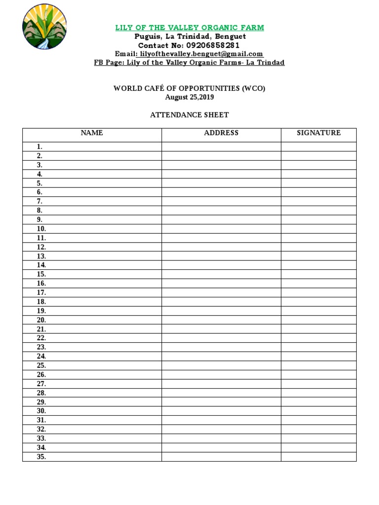 Job Fair Attendance Sheet PDF