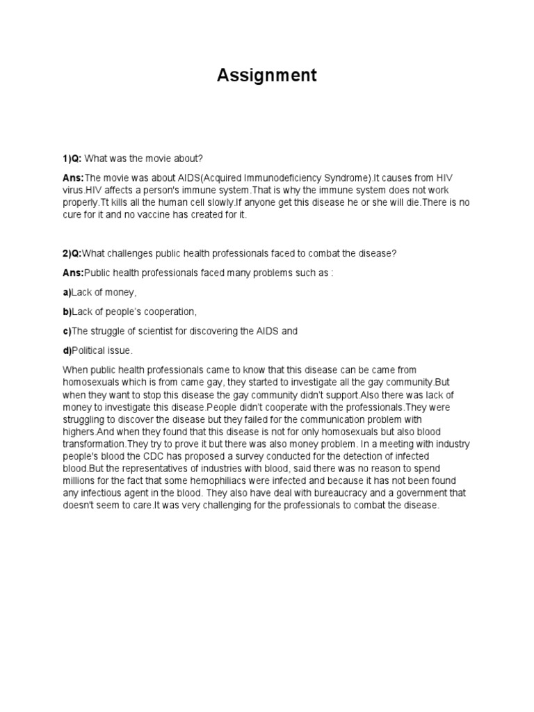 PBH Assignment PDF Hiv/Aids Infection