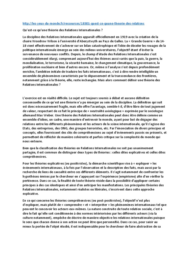 Théories des Relations Internationales | PDF | Relations ...