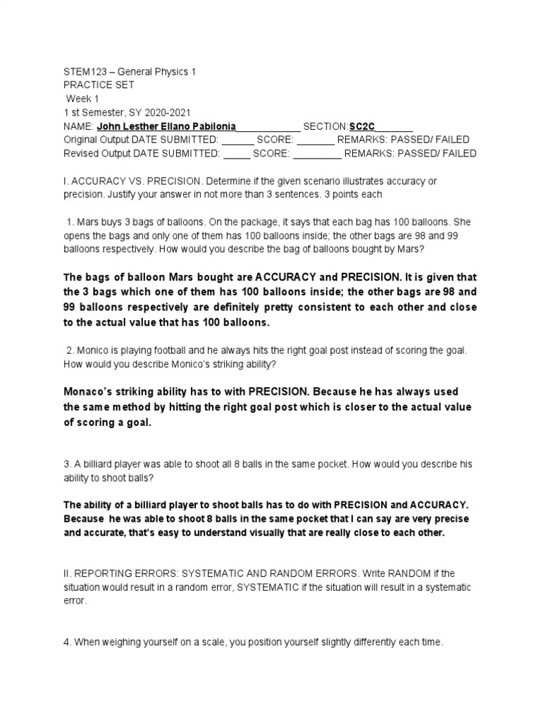 General Physics 1 Practice Set Week 1 | PDF | Observational Error ...