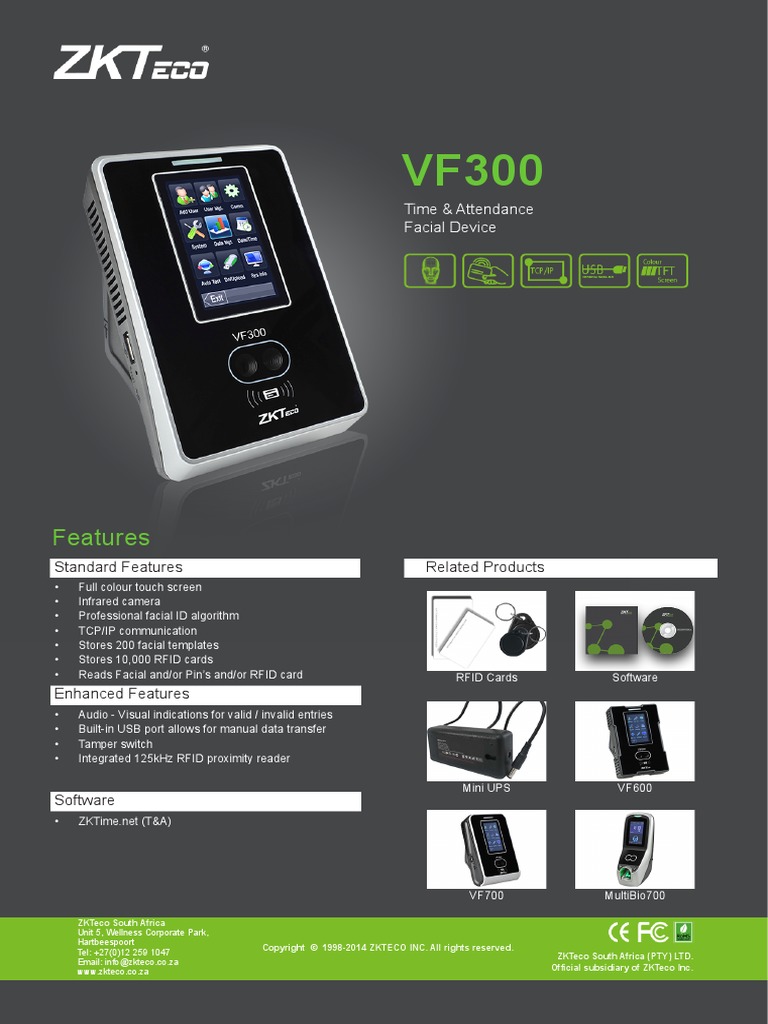 Features: Time & Attendance Facial Device | PDF | Radio Frequency ...