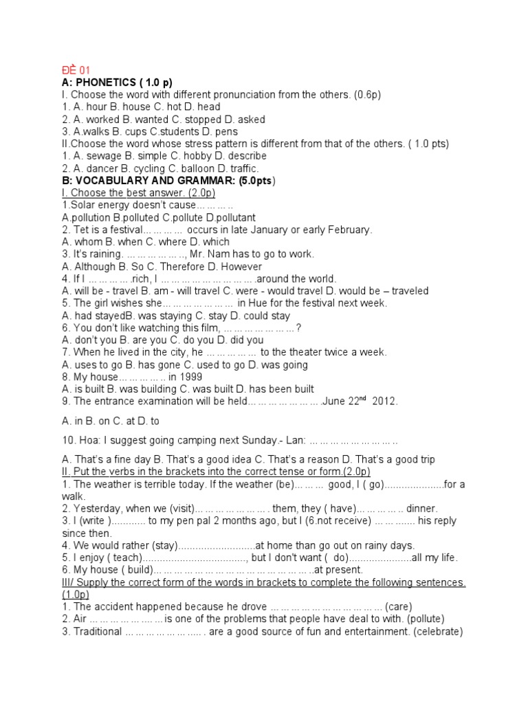 Phonetics and Grammar Practice Test | PDF | Anger | Pollution