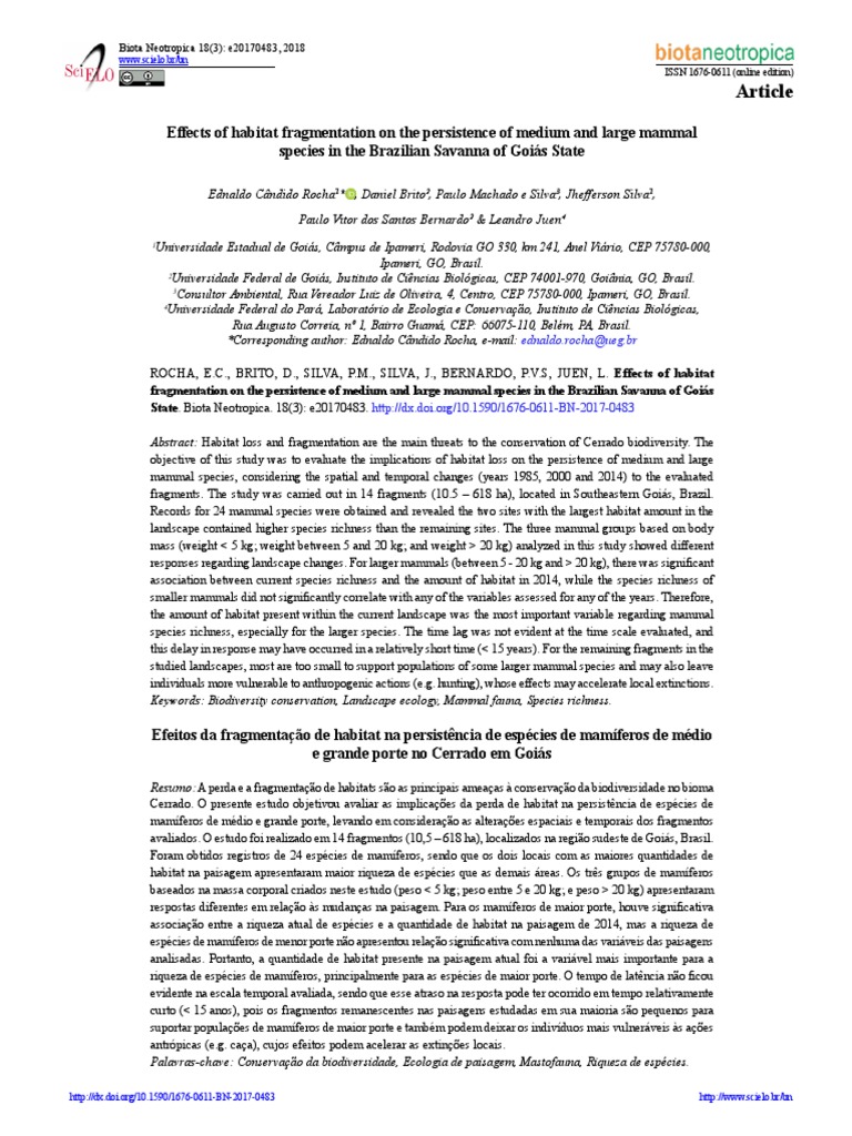 Habitat Fragmentation Effects on Mammals | PDF | Coefficient Of ...