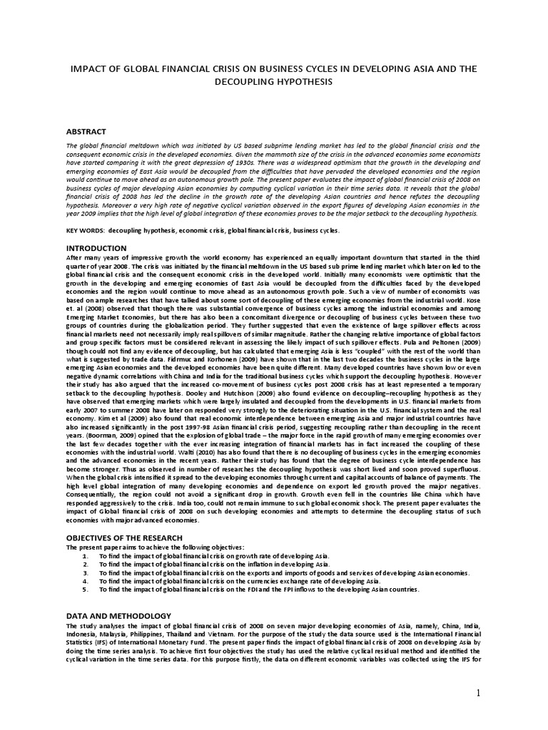 Impact of Global Financial Crisis On Business Cycles in Developing Asia ...
