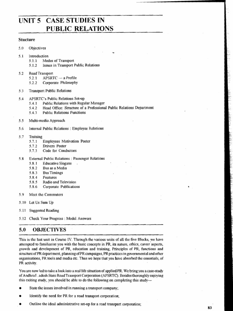 Unit 5 Case Studies in Public Relations: Stucture | PDF | Public ...