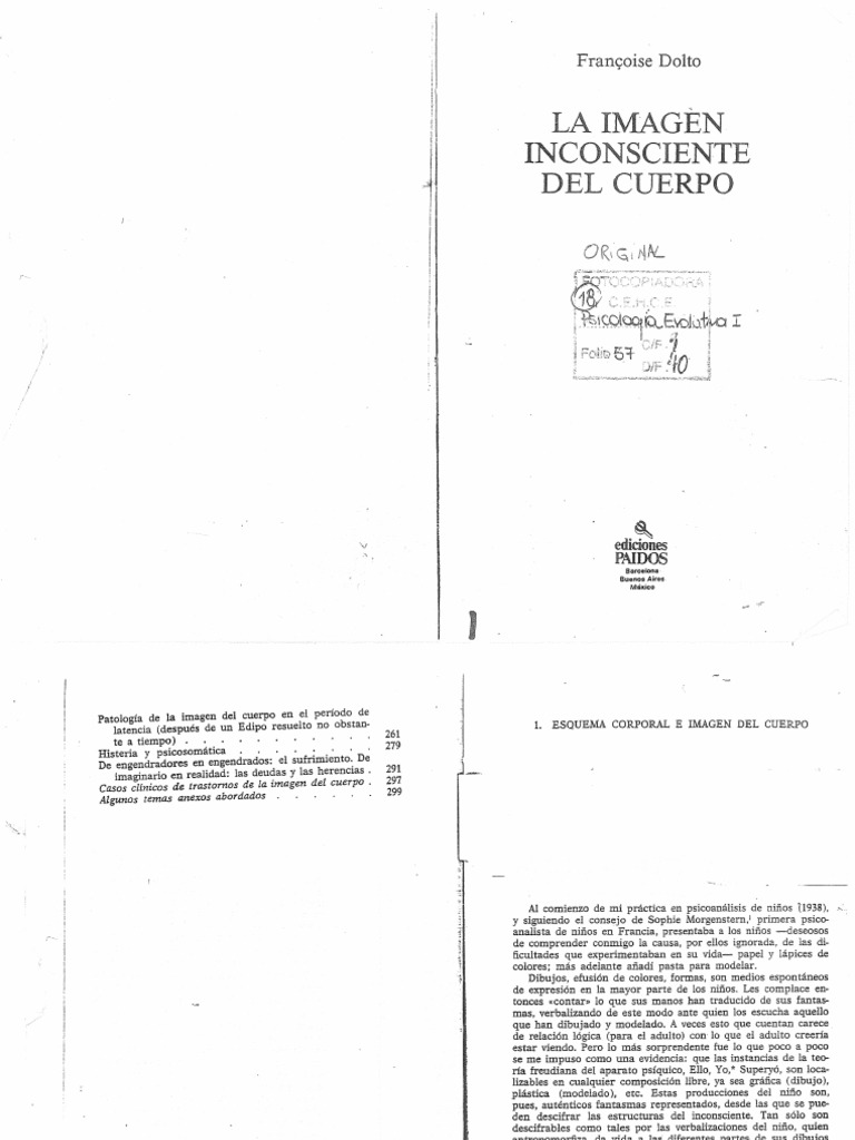 Dolto, F. La Imagen Inconciente Del Cuerpo. Cap 1 Esquema Corporal e ...