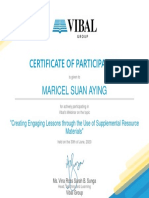 Certificate of Participation: Maricel Suan Aying