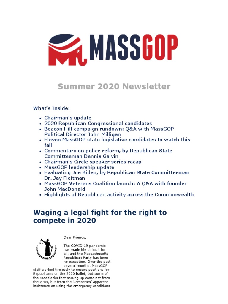 MassGOP Summer 2020 Newsletter Highlights | PDF | Republican Party ...