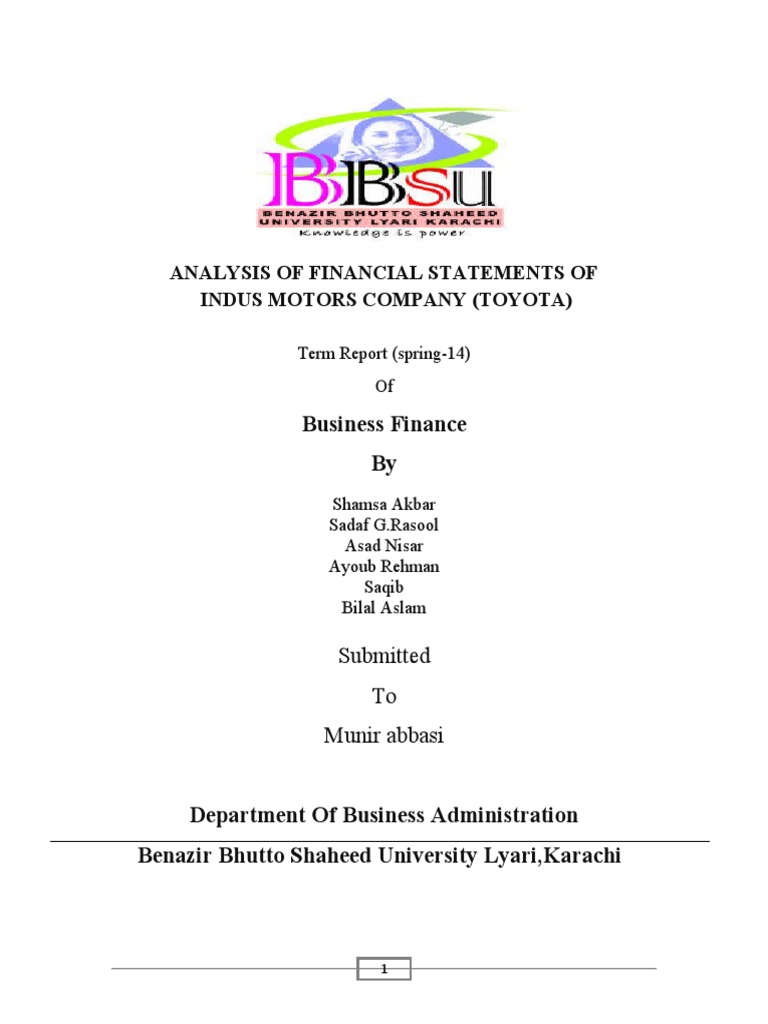 Business Finance By: Analysis of Financial Statements of Indus Motors ...
