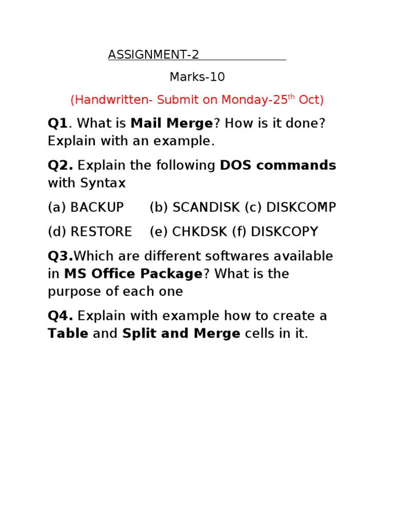 Mail Merge and DOS Commands Assignment | PDF | Computers