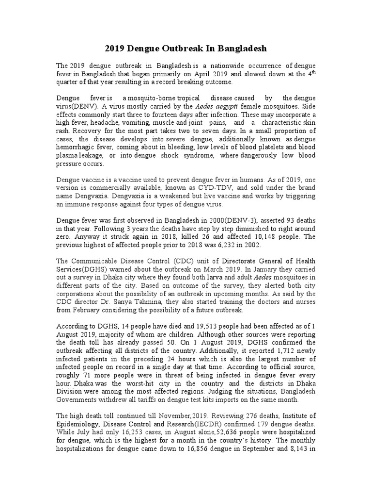 2019 Bangladesh Dengue Outbreak | PDF | Veterinary Medicine | Diseases ...