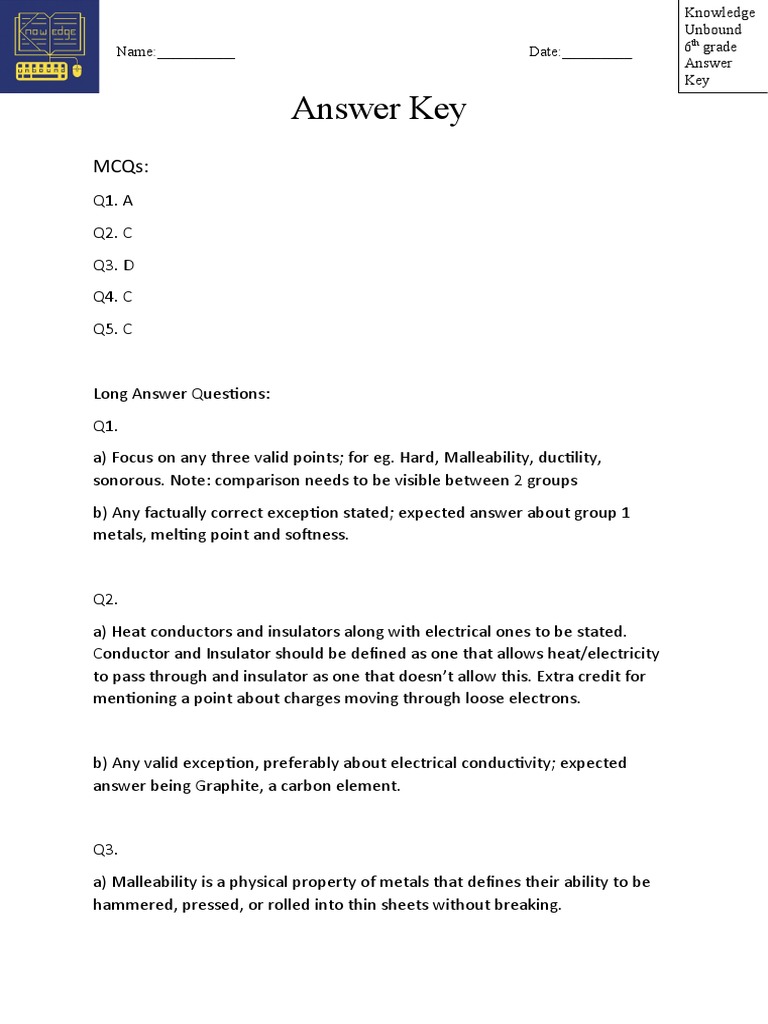 Property of Matter and Material Answer Key | PDF