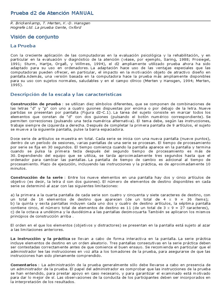 Manual de la Prueba d2 de Atención | PDF | Salud y bienestar | Medicina