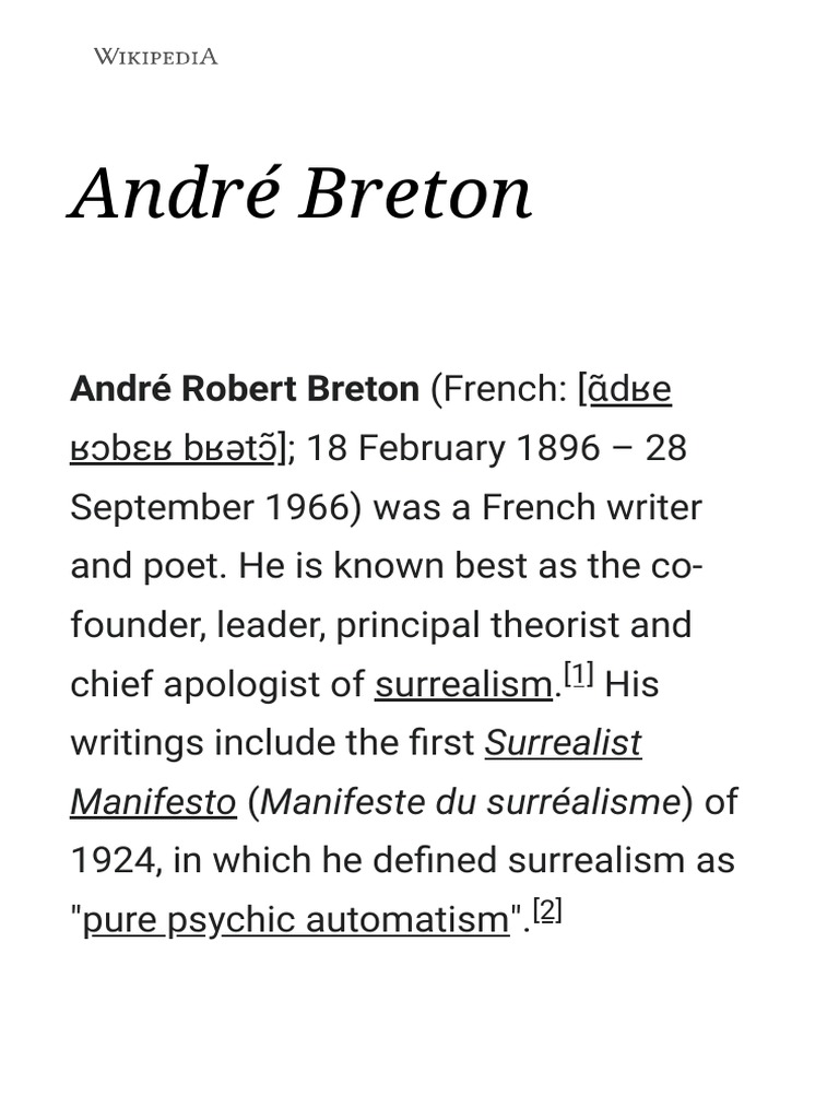 Andre Breton Wikipedia Surrealism Literary Movements