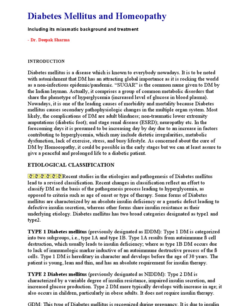 Diabetes Mellitus and Homeopathy PDF Diabetes Mellitus Type 2