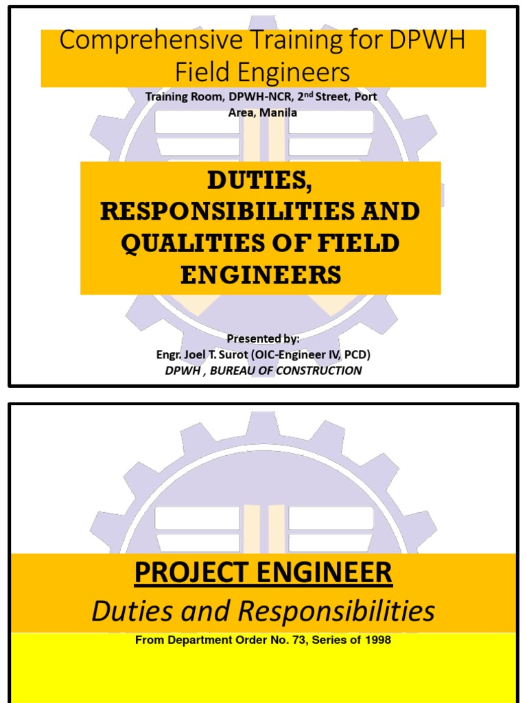 DPWH Field Engineer Responsibilities | PDF | Quality Assurance | Government