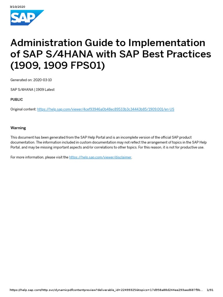 Administration Guide To Implementation of SAP S/4HANA With SAP Best ...