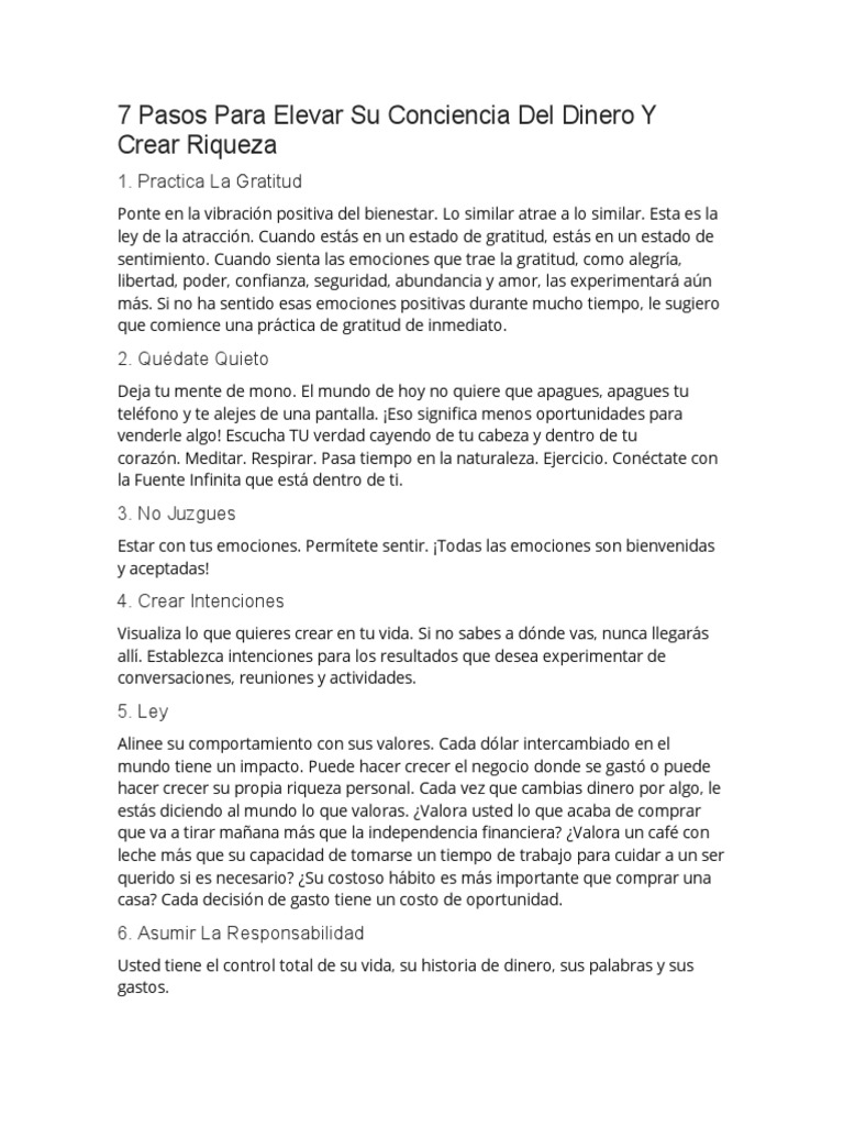 7 Pasos para Elevar Su Conciencia Del Dinero Y Crear Riqueza | PDF ...