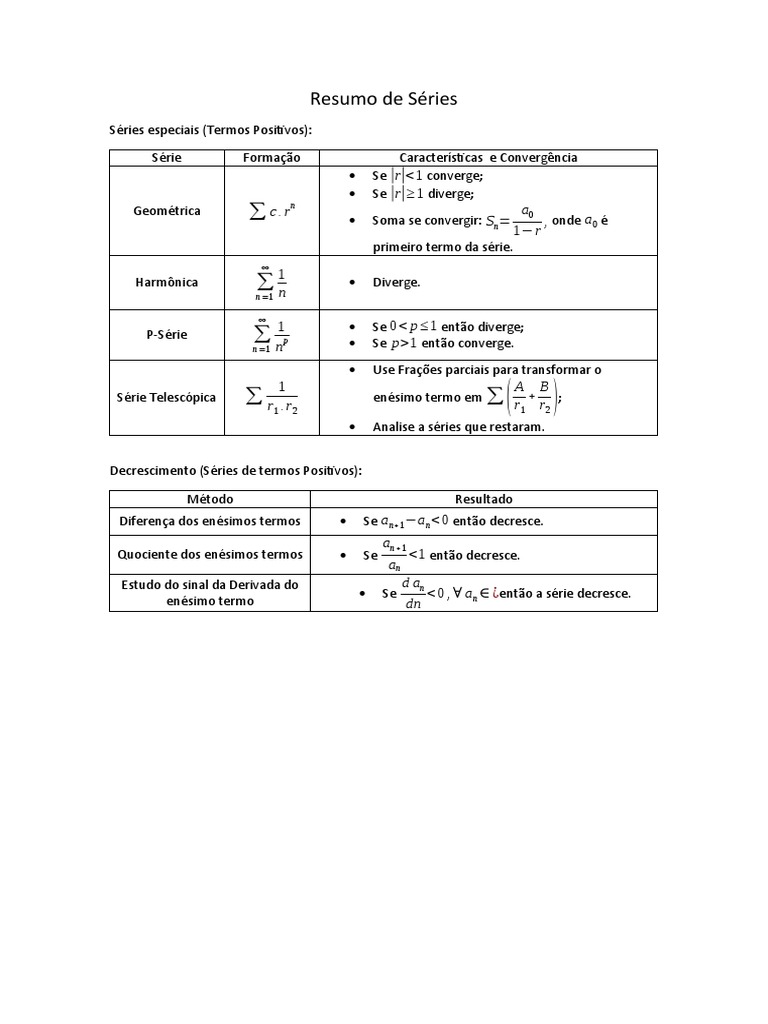 Resumo de Séries | PDF | Série (Matemática) | Estruturas matemáticas