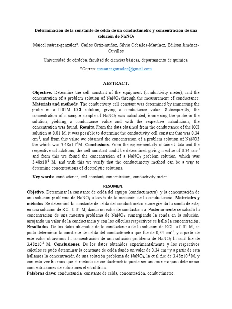 Constante de celda en conductimetría | PDF | Química analítica | Análisis