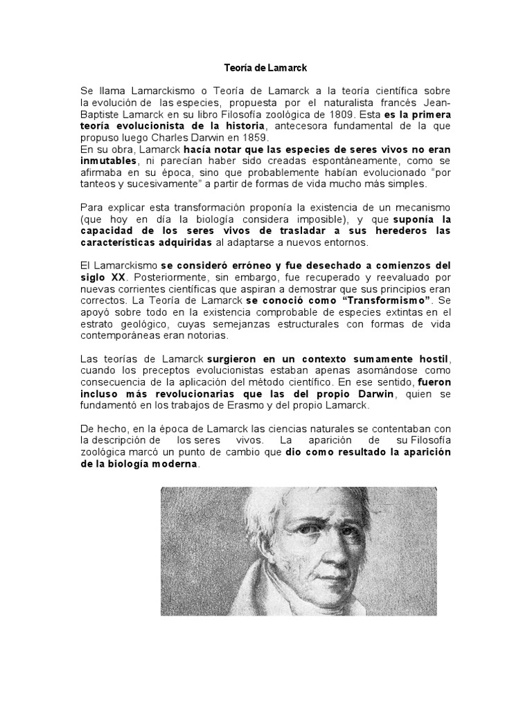 Teoría de Lamarck | PDF | Charles Darwin | Evolución