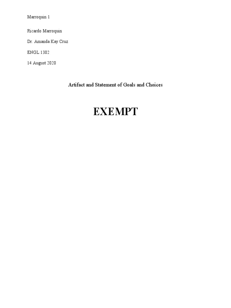 Artifact Assignment Pdf