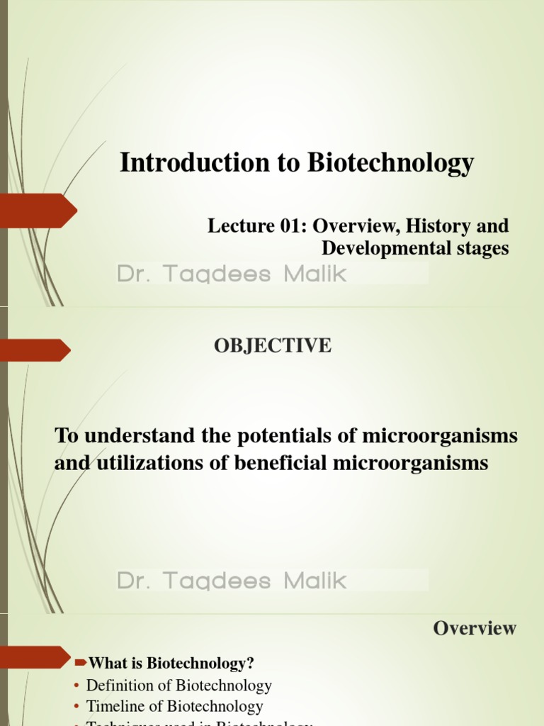 Introduction To Biotechnology Lecture 01 Overview History And