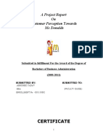 A Project Report On Customer Perception Towards MC Donalds: Certificate
