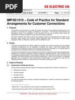 Ce Electric Uk: IMP/001/010 - Code of Practice For Standard Arrangements For Customer Connections