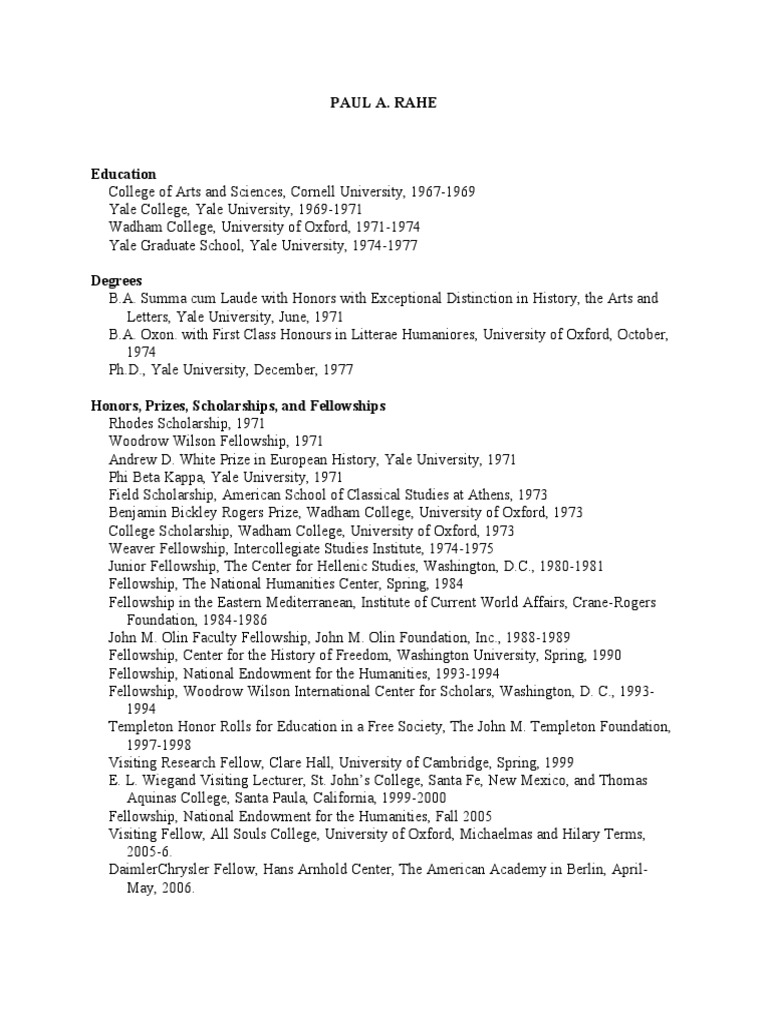 Paul A. Rahe: Academic and Career Profile | PDF | Political Philosophy ...